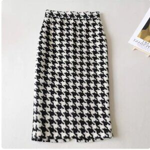 NWT High Waist Houndstooth Wool Blend Pencil Skirt Tweed